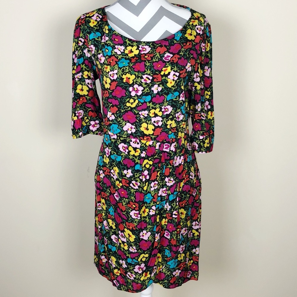 Tulle Floral Scoop Neck Dress with 3/4 sleeves